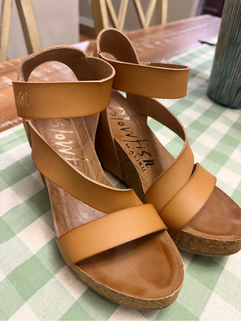Blowfish Cognac Strappy Wedge Sandals